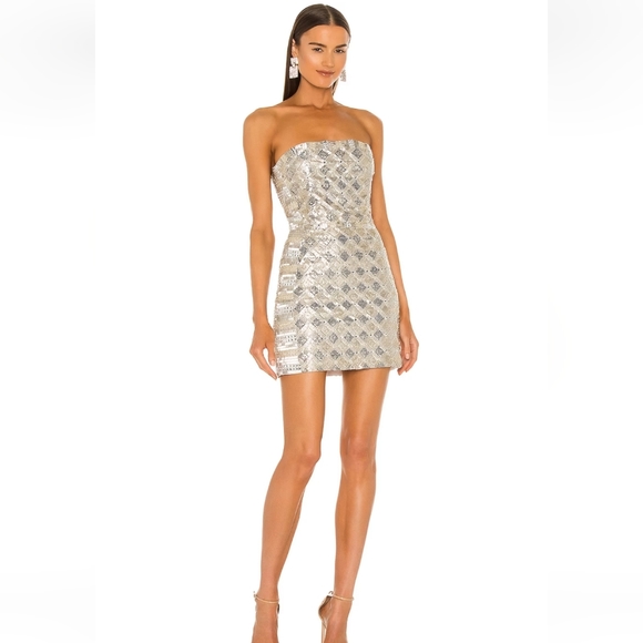 Retrofete Dresses & Skirts - retrofete Heather Dress in Silver & Gold Large Strapless NWT Sequin Beaded